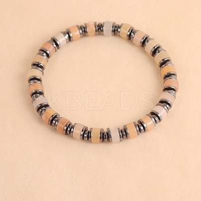 Vintage Natural Carnelian & Synthetic Non-magnetic Hematite Beads Stretch Bracelets for Women Men UH5548-3-1