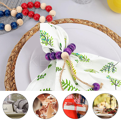 1 Set Natural Wood Beaded Napkin Rings AJEW-BC0004-38-1
