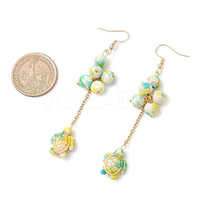 304 Stainless Steel Synthetic Turquoise Tortoise Dangle Earrings EJEW-JE06512-01-1