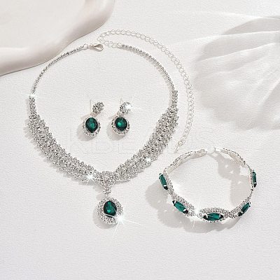 Oval & Horse Eye Brass Rhinestone Necklaces & Bracelets & Earring Sets FS-WG182CE-02-1