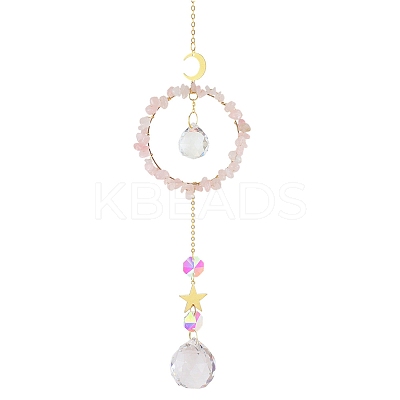 Crystal Glass with Natural Rose Quartz Sun Catcher Pendant PW-WG84674-02-1