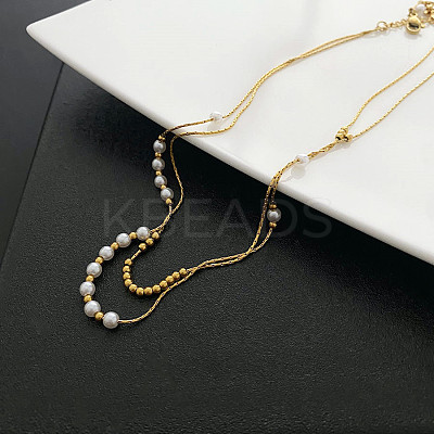 304 Stainless Steel Boston Link Chains Double Layer Necklaces LS-BJEW-K257-04G-1