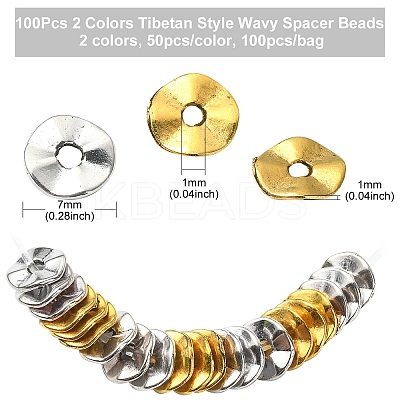 100Pcs 2 Colors Tibetan Style Wavy Spacer Beads TIBEB-YW0001-67-1