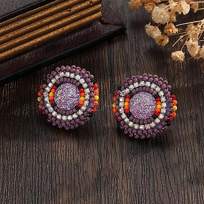 Bohemian Style Vintage Colorful Glass Seed Bead & Rhinestone Beaded Stud Earrings VY5957-6-1