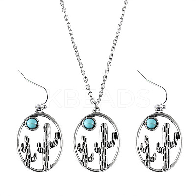Alloy & Synthetic Turquoise Dangle Earrings & Pendant Necklaces Sets FS-WG3DEAB-01-1