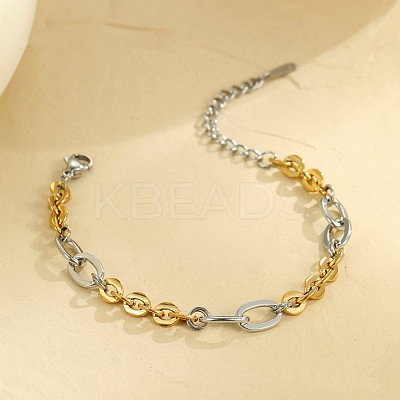 304 Stainless Steel Oval Link Chain Bracelets BJEW-K284-03C-GP-1