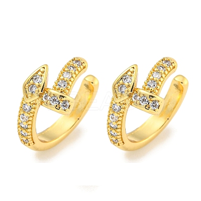 Brass Micro Pave Clear Cubic Zirconia Cuff Earrings for Women EJEW-C104-125G-1