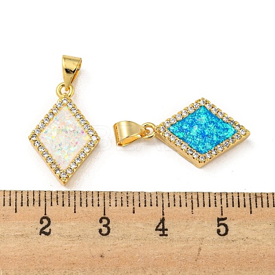 Brass Micro Pave Cubic Zirconia with Synthetic Opal Pendants KK-K356-19G-1