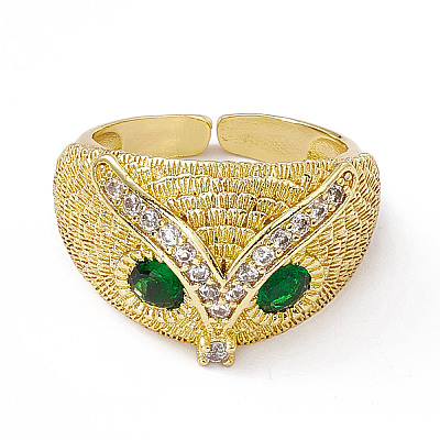 Cubic Zirconia Owl Open Cuff Rings RJEW-P079-01G-03-1