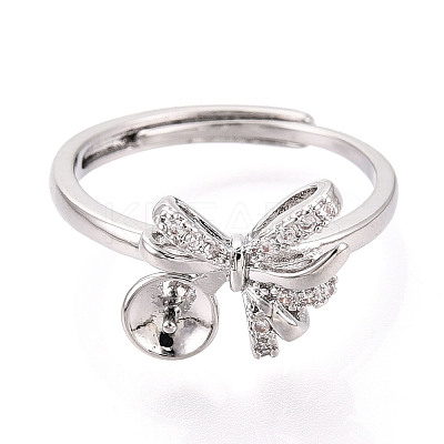 Bowknot Brass Micro Pave Cubic Zirconia Cup Peg Ring Settings KK-N274-25P-1