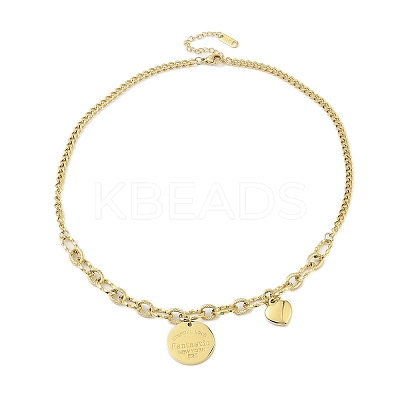 304 Stainless Steel Word Fantastic New York 520 Flat Round Pendant Necklaces NJEW-N055-18G-1