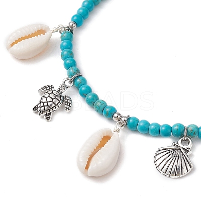 Natural Shell & Alloy Tortoise Charm Anklet AJEW-TA00022-1
