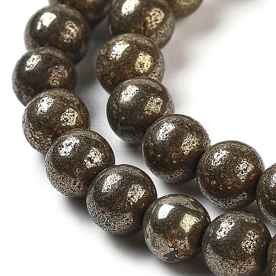 Natural Gold Pyrite Smooth Round Beads Strands G-F197-10-6mm-1