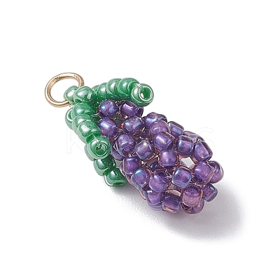 Glass Seed Beaded 3D Eggplant Pendants PALLOY-MZ00942-03-1