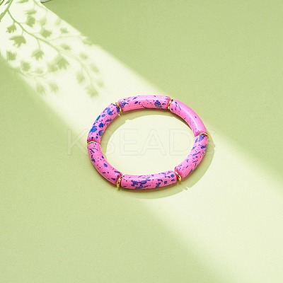 Acrylic Curved Tube Beaded Stretch Bracelet BJEW-JB08443-04-1