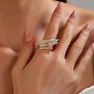 Brass Micro Pave Cubic Zirconia Adjustable Cuff Rings for Women RJEW-B127-01G-1