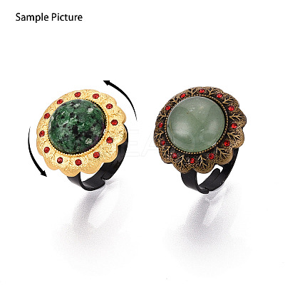 Adjustable Flower Alloy & Iron Rhinestone Bezel Cup Ring Base with Rotatable Tray MAK-T012-03G-1