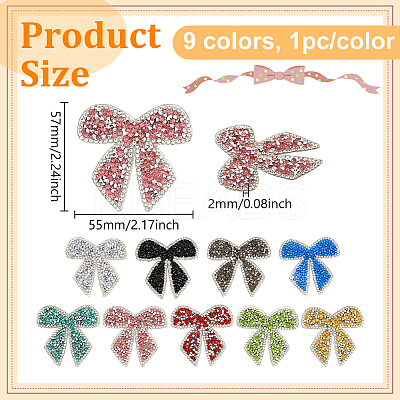 9Pcs 9 Colors Bowknot Hotfix Rhinestone (Hot Melt Adhesive On The Back) DIY-FG0006-12-1
