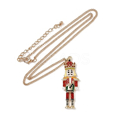 Alloy Enamel Christmas Nutcracker Pendant Necklaces NJEW-L048-01G-01-1