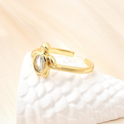 Ocean Theme Brass Micro Pave Cubic Zirconia Cuff Rings for Women RJEW-F184-17B-G-1