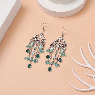 Glass Teardrop Tassel Chandelier Earrings EJEW-TA00184-02-1