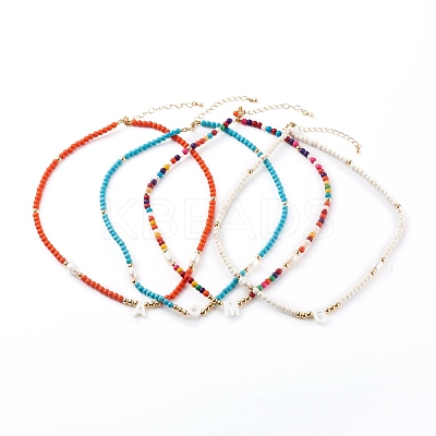 Natural Shell Initial Pendant Necklaces NJEW-JN03405-1