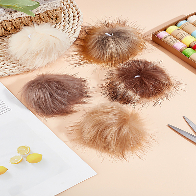 5Pcs 5 Colors Faux Fox Fur Soft Pompom Ball AJEW-LP0009-17A-1