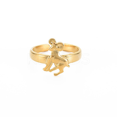 Ion Plating(IP) 304 Stainless Steel 12 Constellations/Zodiac Signs Open Cuff Ring for Women RJEW-S405-156G-1