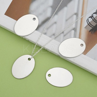 Tarnish Resistant 201 Stainless Steel Oval Stamping Blank Tag Pendants STAS-S031-04-1