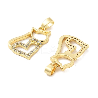 Cat Shape Brass Micro Pave Cubic Zirconia Pendants KK-M325-05G-1
