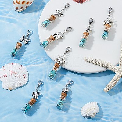 24Pcs 6 Styles Ocean Series Synthetic Turquoise Pendant Decorations HJEW-FH00109-1