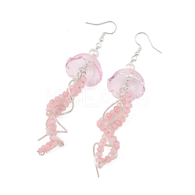 Dyed Natural Malaysia Jade Jellyfish Dangle Earrings for Women EJEW-JE07484-01-1