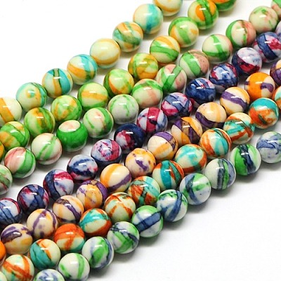 Dyed Round Synthetic Gemstone Ocean White Jade Beads Strands G-F085-10mm-M-1