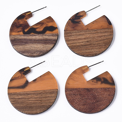 Transparent Resin & Walnut Wood Stud Earrings EJEW-T010-01-1