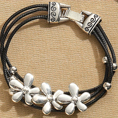 Alloy & Waxed Cord BBracelets for Women FS-WG70219-01-1