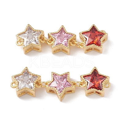 Rack Plating Brass Cubic Zirconia Connector Charms KK-G452-24G-1