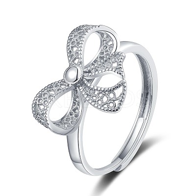 Bowknot Brass Adjustable Rings for Women RJEW-M016-09P-1