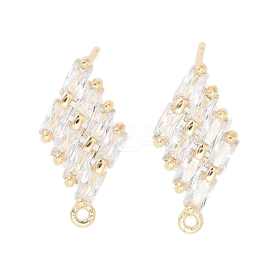 Brass Micro Pave Cubic Zirconia Stud Earring Findings KK-E107-24G-1
