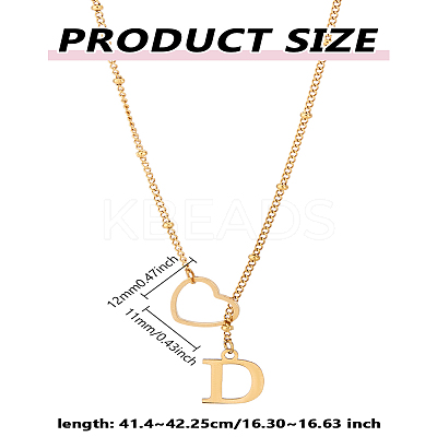 1Pc Letter & Heart Stainless Steel Lariat Necklaces for Women NJEW-LP0002-87G-D-1