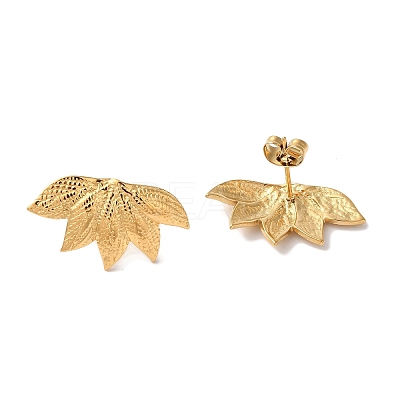 Textured Leaf Ion Plating(IP) 304 Stainless Steel Stud Earrings for Women EJEW-L287-033G-1