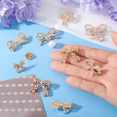 9Pcs 9 Styles Bowknot Shape Alloy Rhinestone Lapel Pin Backs for Backpack Clothes JEWB-TA0001-26-1