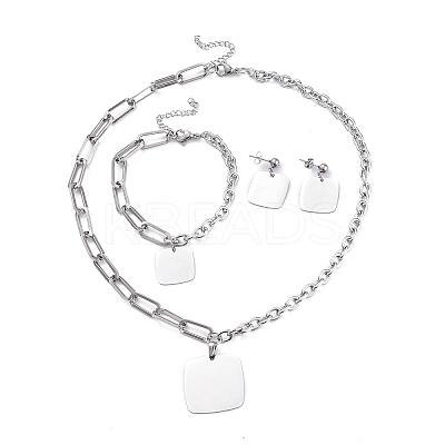 Non-Tarnish 304 Stainless Steel Paperclip Chains & Cable Chain Jewelry Sets SJEW-K153-62P-1