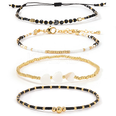 4Pcs 4 Styles Glass Seed Bead Stretch Bracelet Set FG0392-1-1