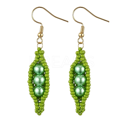 304 Stainless Steel Glass Seed Beads Pea Dangle Earrings EJEW-MZ00557-1