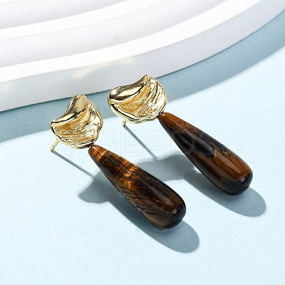 Natural Mixed Stone Teardrop Dangle Stud Earrings EJEW-P320-01G-M-1