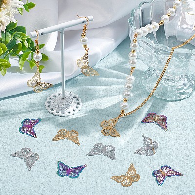 48Pcs 3 Colors Ion Plating(IP) 304 Stainless Steel Filigree Pendants STAS-HY0001-35-1
