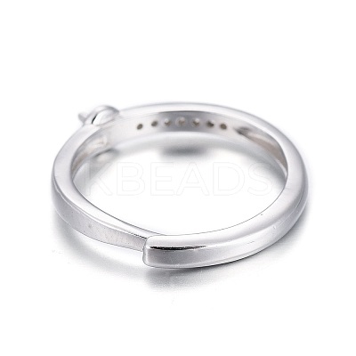 Anti-Tarnish Adjustable Rhodium Plated 925 Sterling Silver Finger Design Ring Mounts Fittings with Pearl Seat STER-F048-15P-1