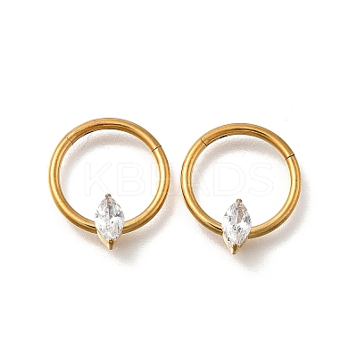 304 Stainless Steel Clear Cubic Zirconia Horse Eye Hoop Nose Rings AJEW-D306-13G-1