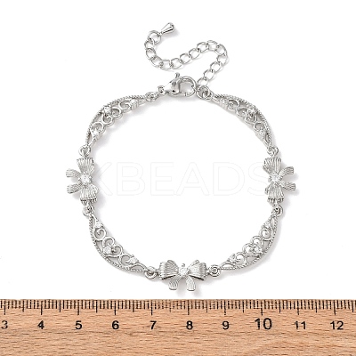 Brass Pave Clear Cubic Zirconia Bowknot and Hollow Moon Link Bracelets BJEW-D387-01P-1