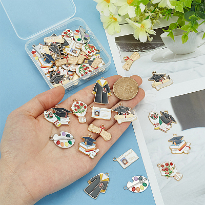 48Pcs 8 Styles Graduation Season Alloy Enamel Pendants ENAM-PH0002-85-1